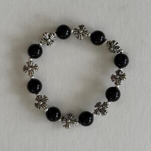 Y2K Chrome Black and Silver Cross Bracelet